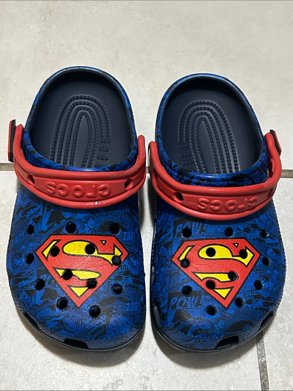 CROCS Kids Blue Superman Clogs with Red Strap